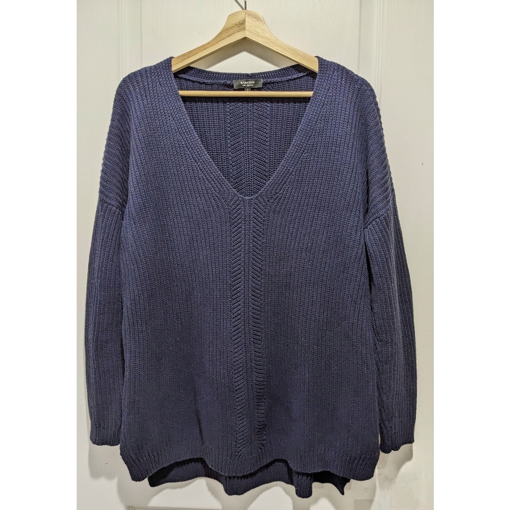 Aritzia Babaton | Oversized V-neck Cotton Sweater in Navy